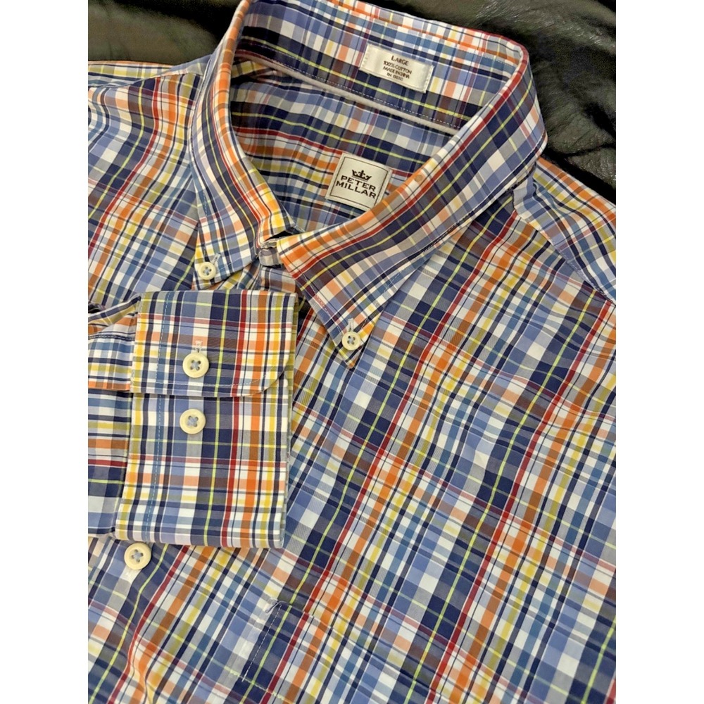 Peter Millar Shirt Button Down Long Sleeve Mens Large Multicolor Plaid